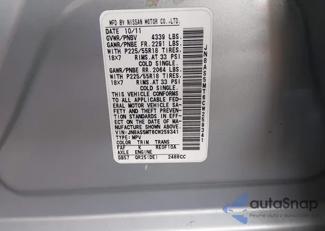 2012 Nissan Rogue Sv W/Sl Pkg from USA, damaged, VIN JN8AS5MT6CW259341